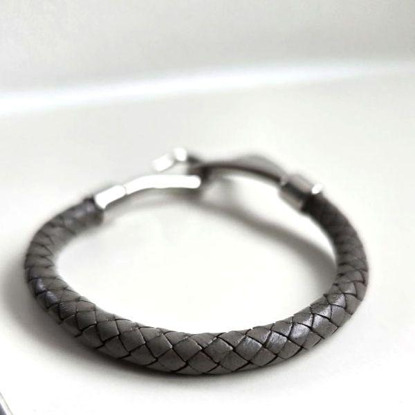 【エルメス★ジャンボブレスレット】グレナン編み込み　グレー×シルバー金具