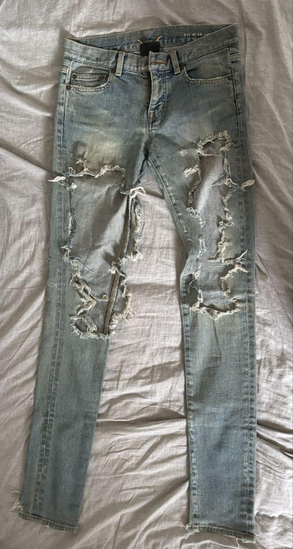 SAINT LAURENT D01 M/SK-LWダメージデニムパンツ 26