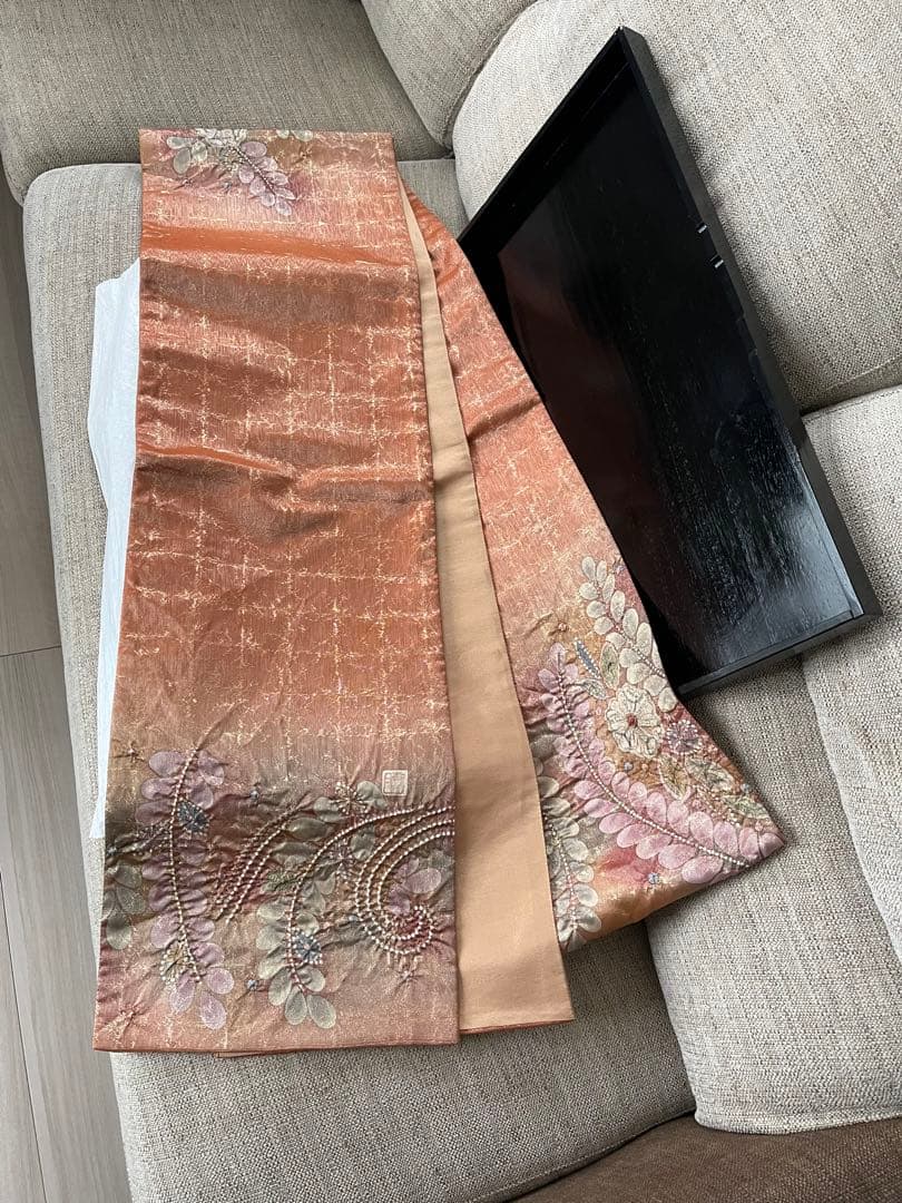 袋帯 落款あり 辻が花 金糸 箔 オレンジ お太鼓柄 正絹 | www