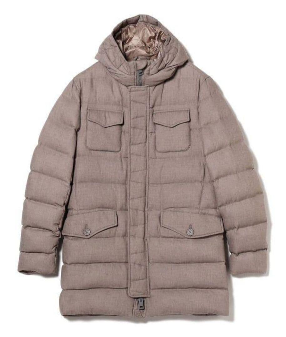 HERNO BEAMS F別注 ウールフーデッドダウンコート グレージュ ヘルノ