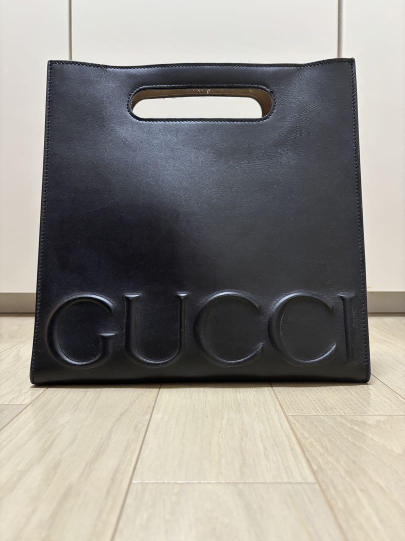 GUCCI グッチ ブラックレザートートバッグ