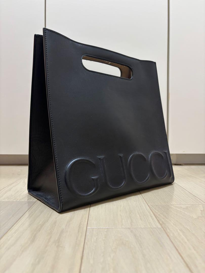 GUCCI グッチ ブラックレザートートバッグ