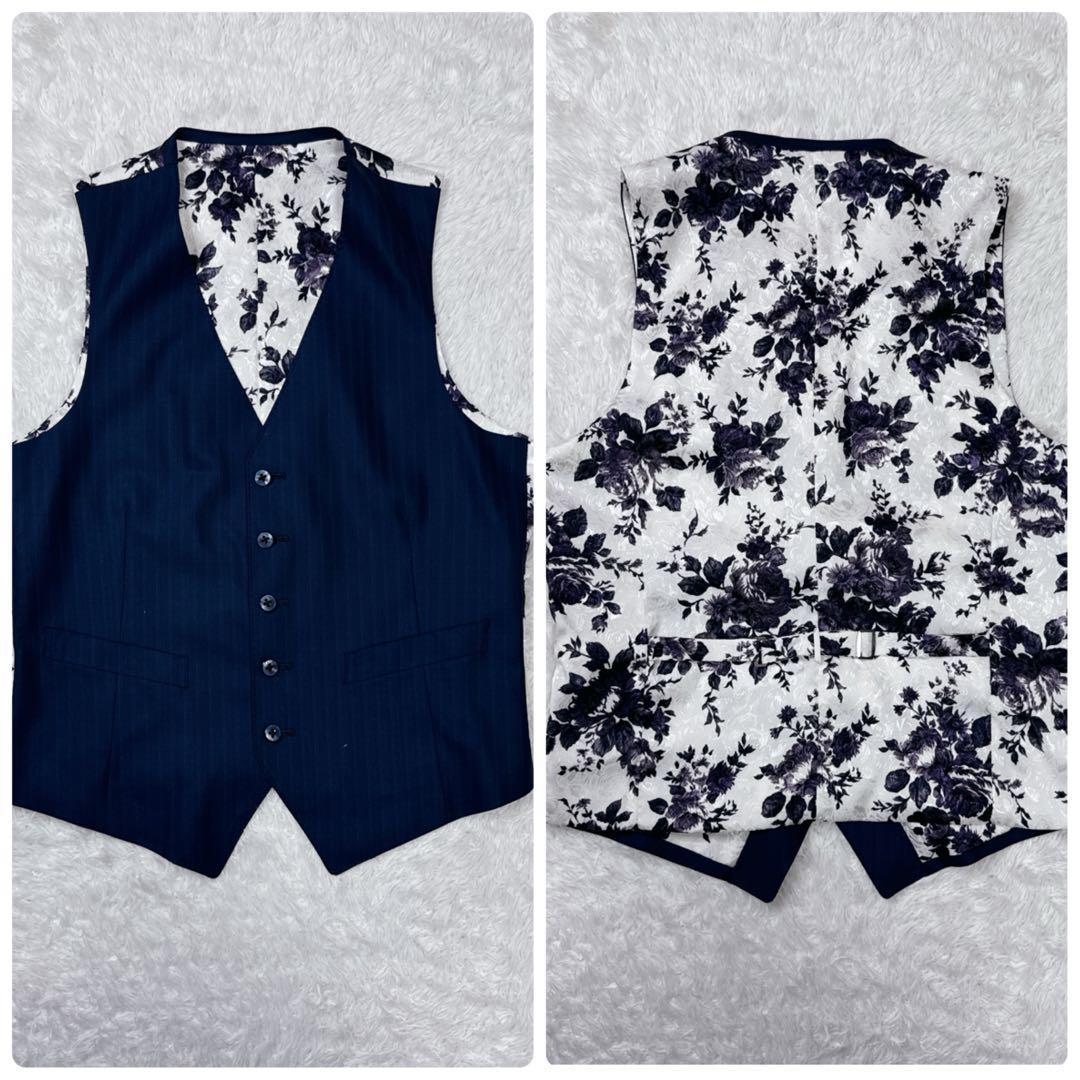 Zegna エルメネジルドゼニア ネイビー ストライプ 3ピース 花柄 総柄
