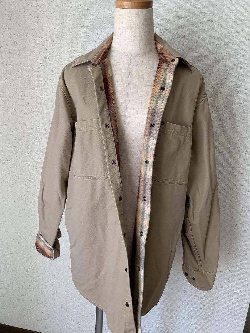L Lbean ベージュ ボタン付きシャツ チェック柄