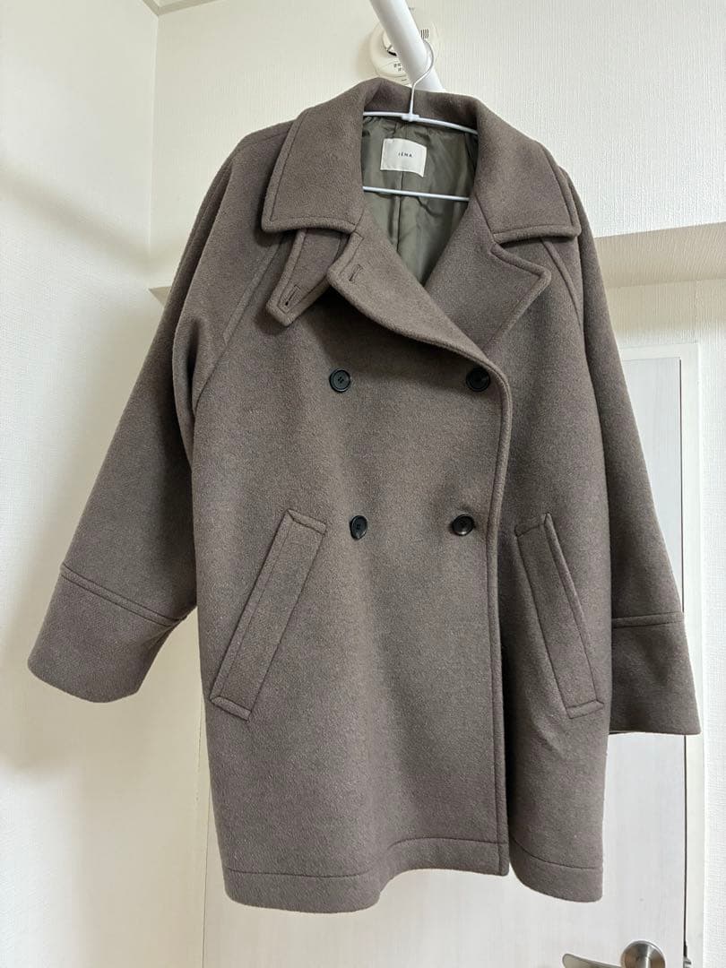 ♡IENA♡ モカグレー ステンカラー ダブルブレストピーコート ♡IENA♡ モカグレー ステンカラー ダブルブレストピーコート