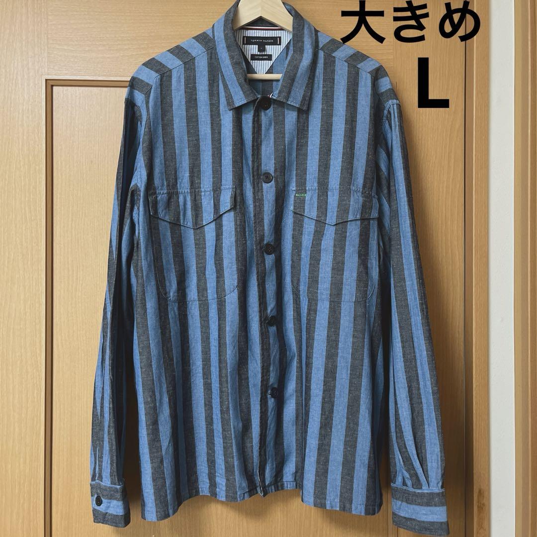 TOMMY HILFIGER ストライプシャツ　長袖　コットン　リネン　Lサイズ