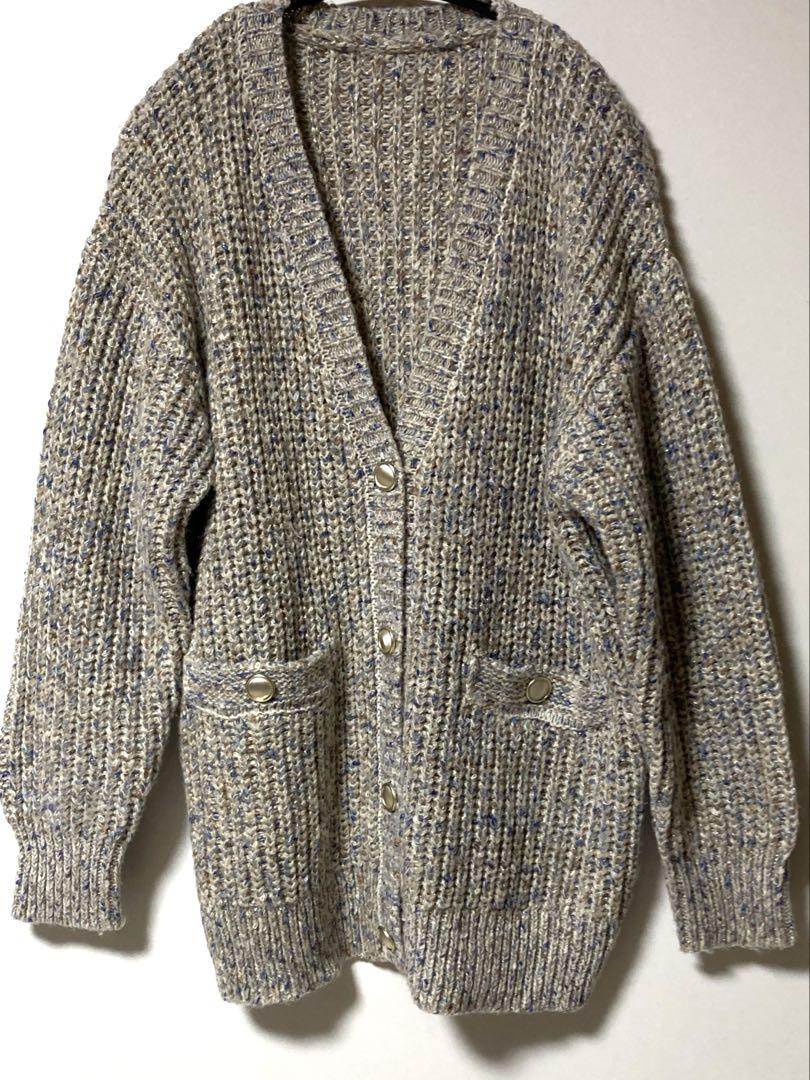 N. リブ編み ラメ入　グレー系 カーディガン 長袖