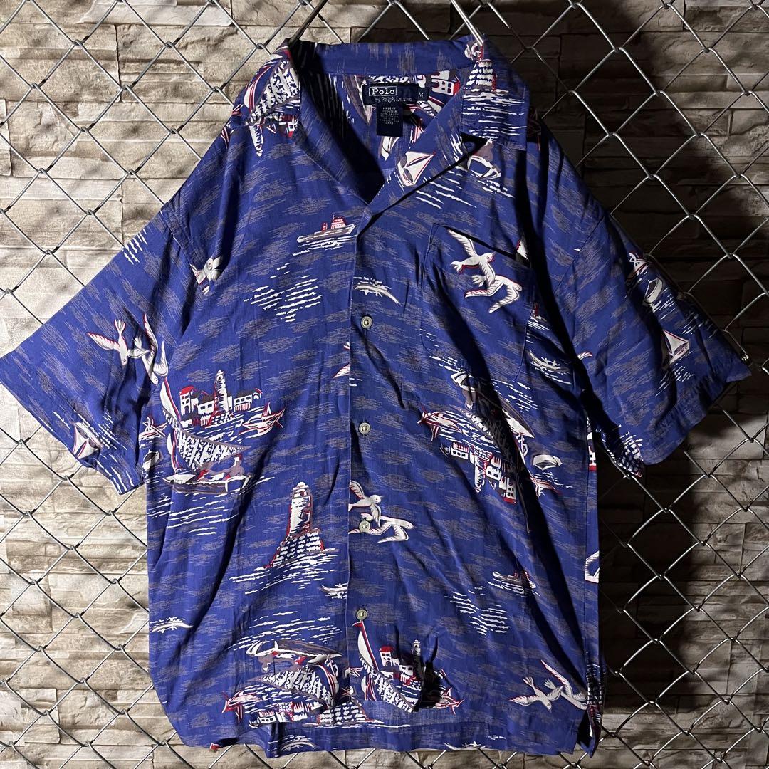 【好デザイン】ポロバイラルフローレン　アロハ　カモメ柄　90s 美品