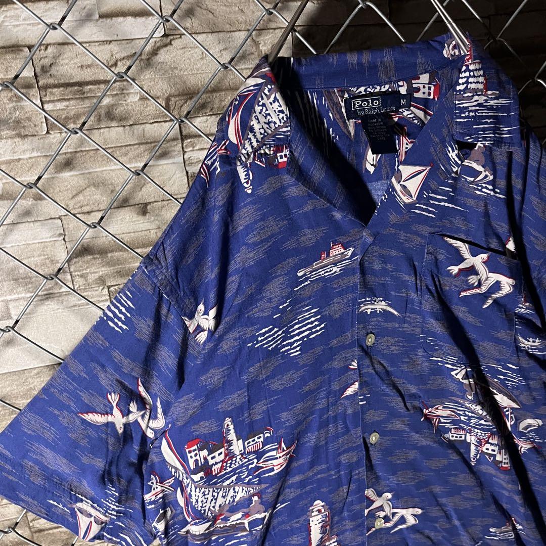 【好デザイン】ポロバイラルフローレン　アロハ　カモメ柄　90s 美品