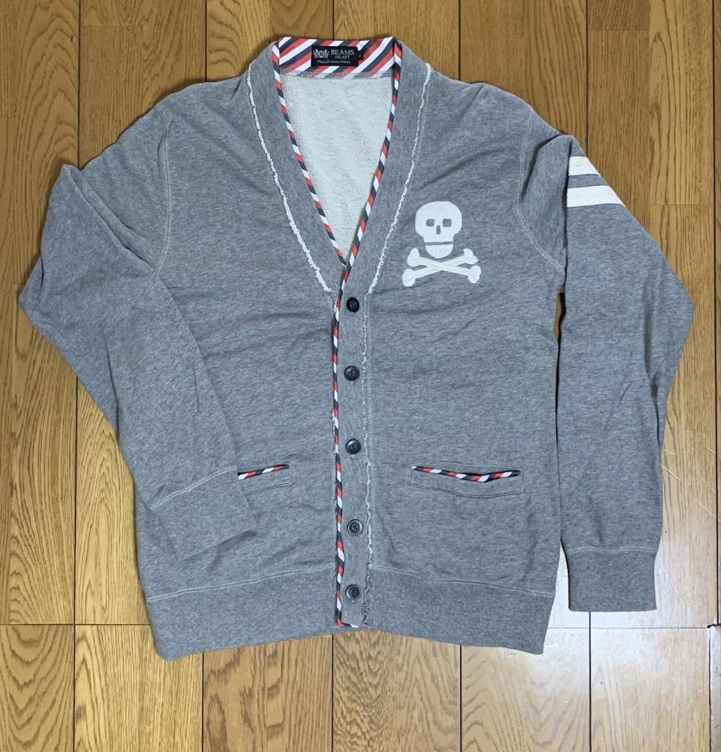 BEAMS スカルプリント カーディガン グレー