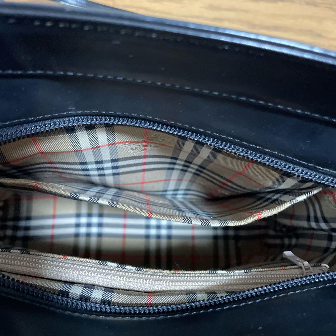 Burberry トートバッグ 黒 レザー チェック柄