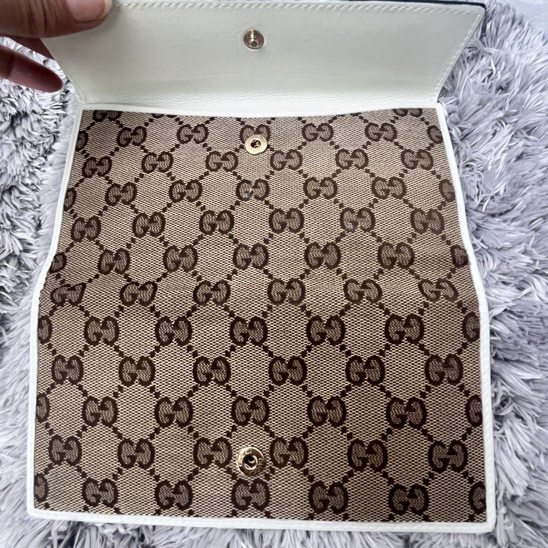 美品✨GUCCI 長財布　ラブリーハート　GGキャンバス ホワイト　レディース