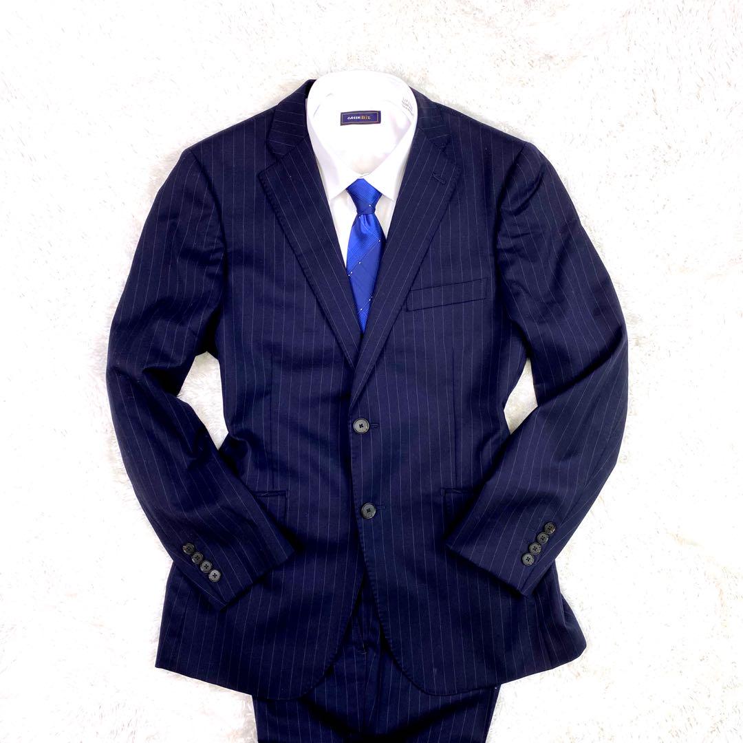 最大の割引 MASON & STOVEL 極美品 ビジネススーツ A7 ストライプ 濃紺 スーツ