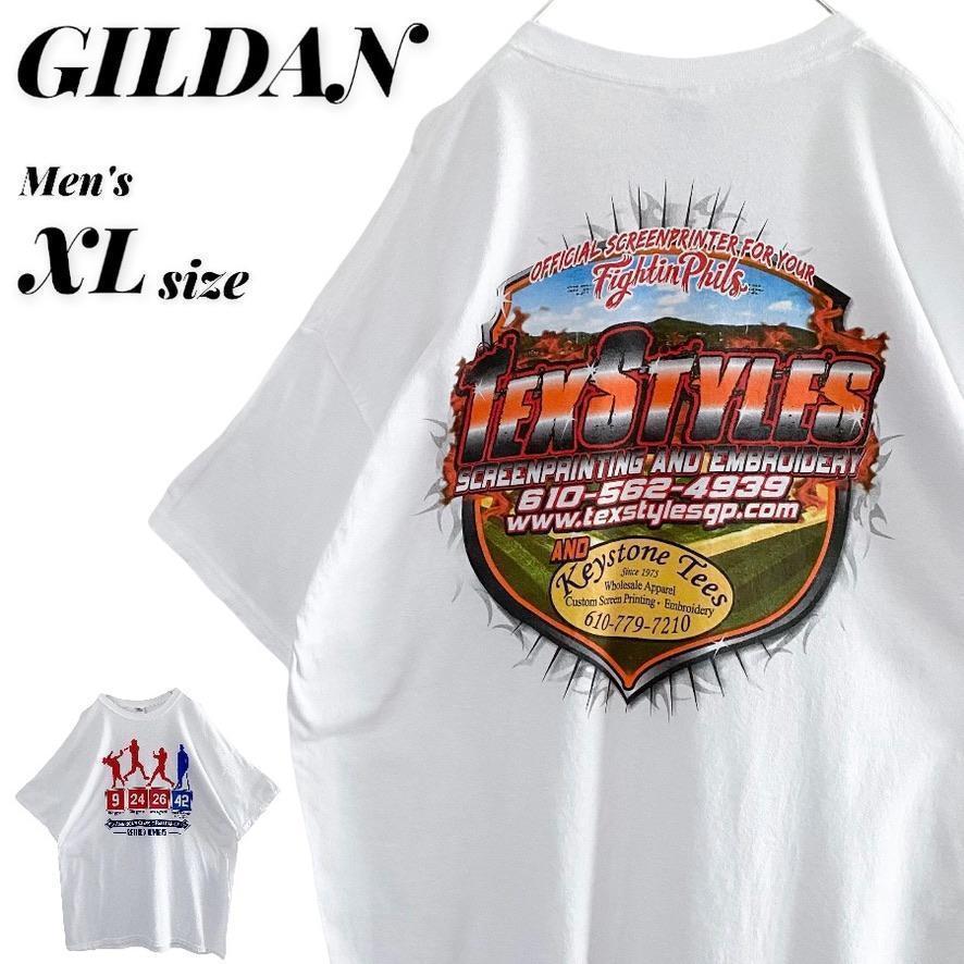 古着 ファイティン フィルズ 両面プリント 野球 半袖 Tシャツ 白 XL