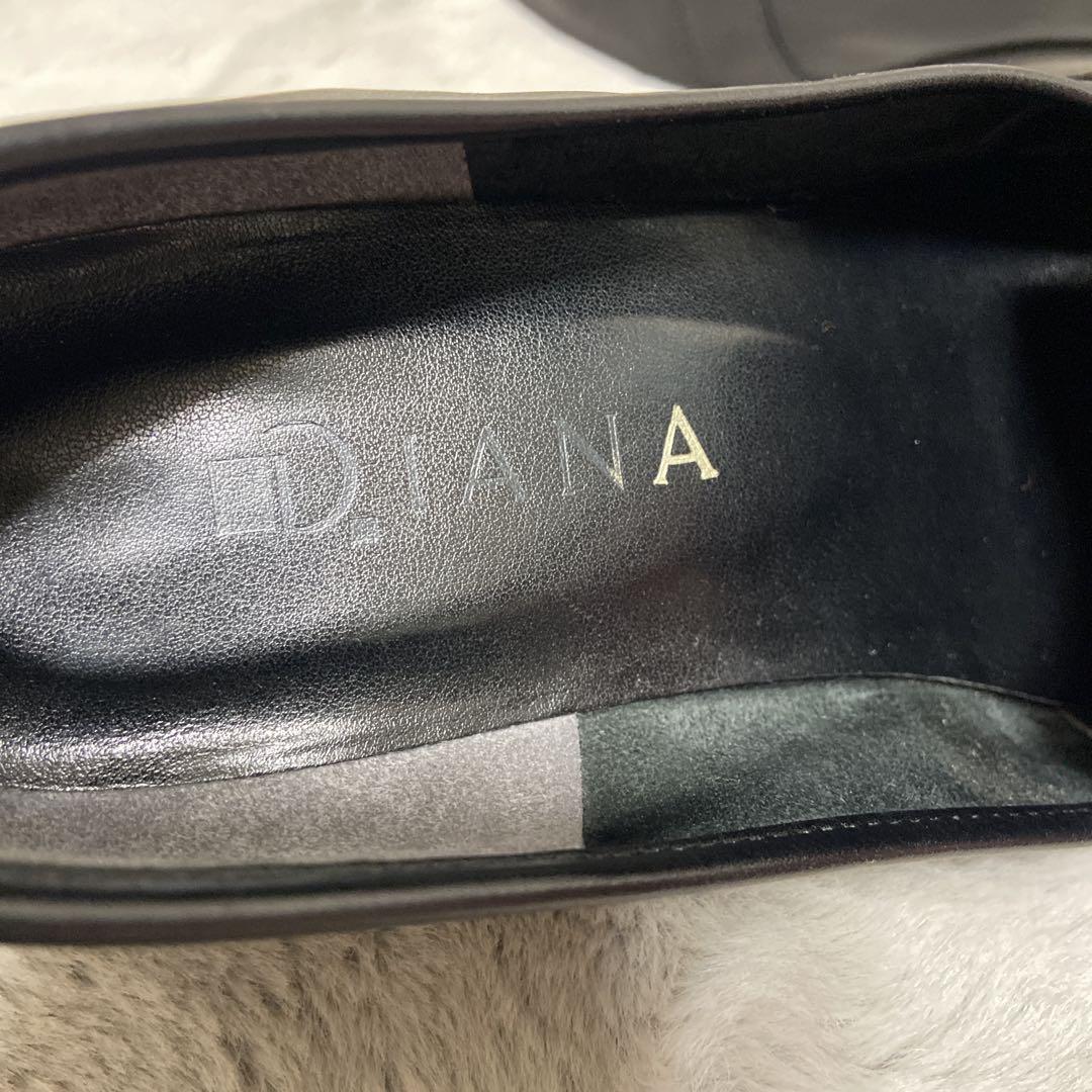 DIANAダイアナ金バックルスクエアローファー24cm 本革ブラック
