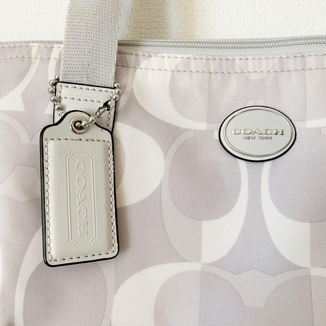 コーチ COACH 折りたたみ トートバッグ ポーチ付 シグネチャー グレー
