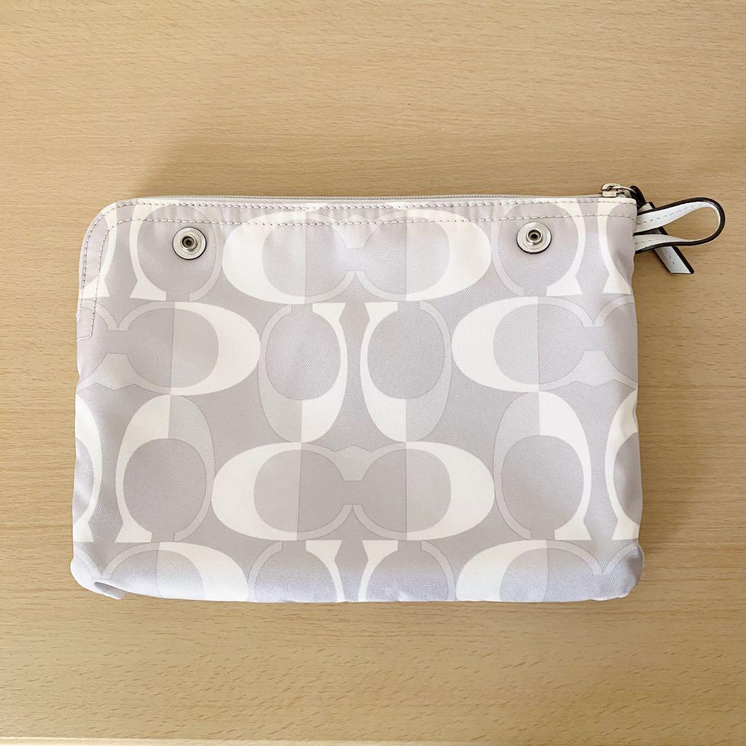 コーチ COACH 折りたたみ トートバッグ ポーチ付 シグネチャー グレー