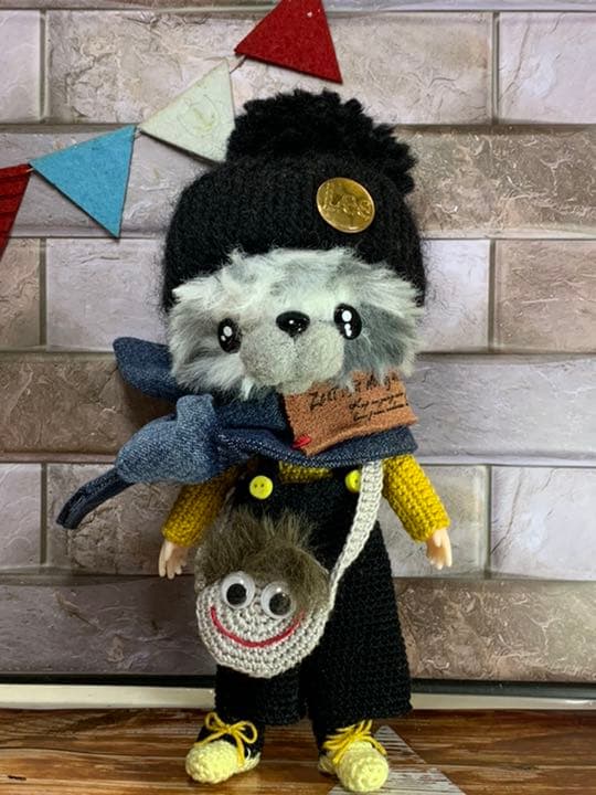 可動式ドール　わんこのあみぐるみ