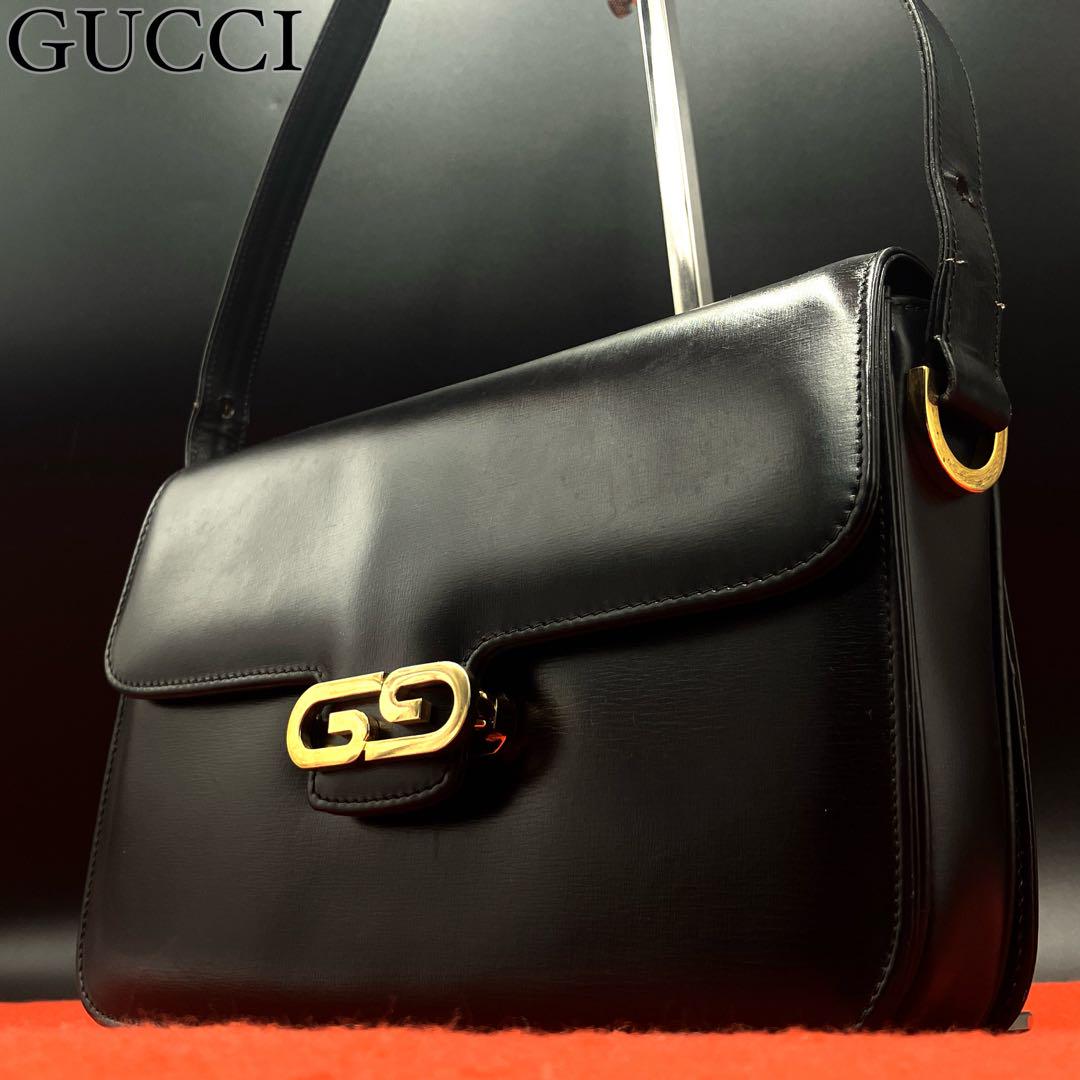 【美品】GUCCI 2way ショルダーバッグ レザー ブラック　ヴィンテージ