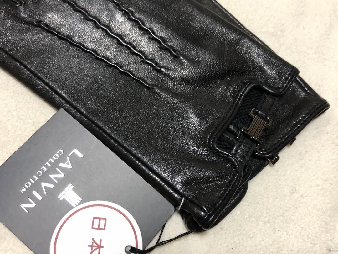 348新品LANVIN COLLECTION羊革レディースベルトロゴ手袋黒日本製