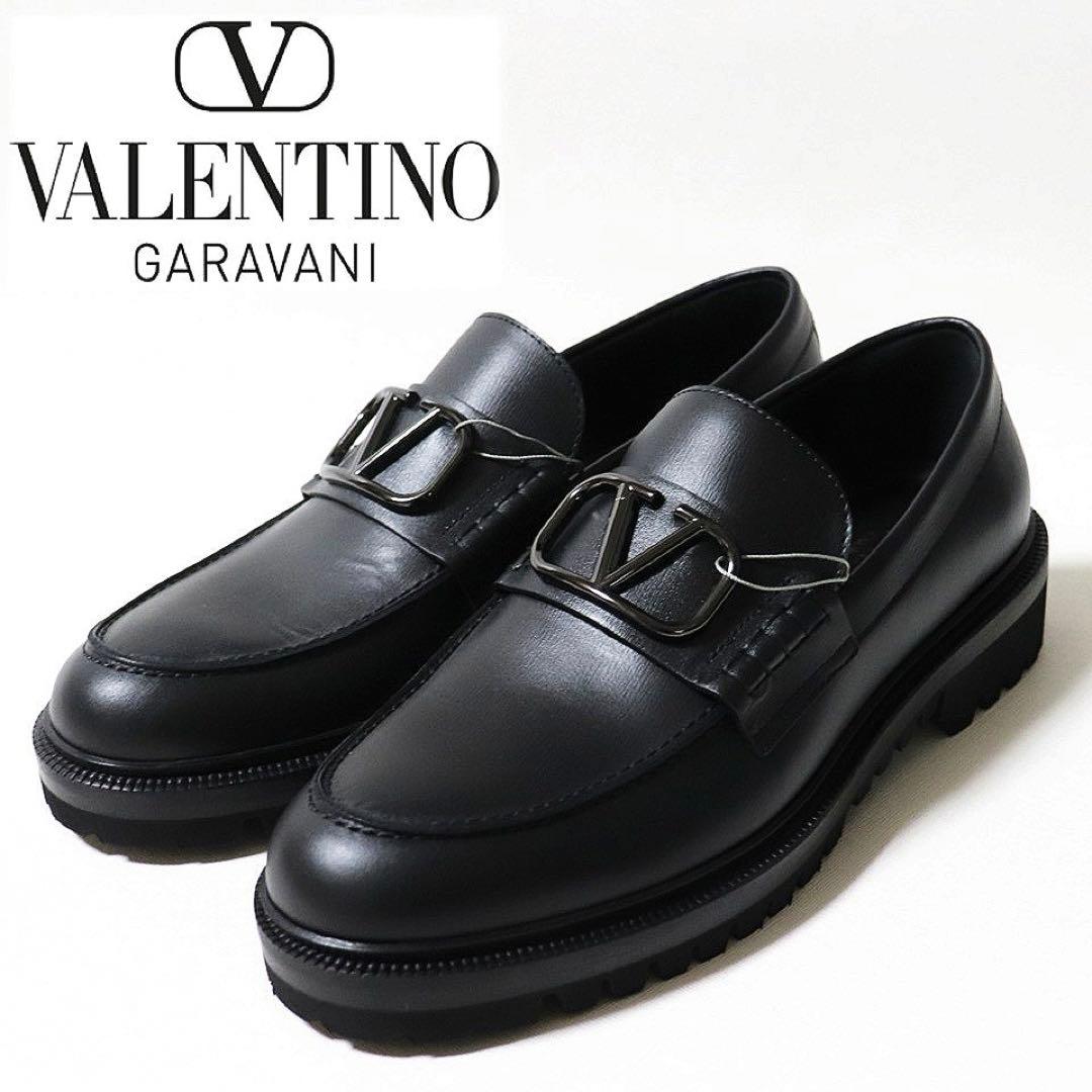 ヴァレンティノ イタリア製 メタルVロゴレザーローファー 26cm26cm valentino garavani