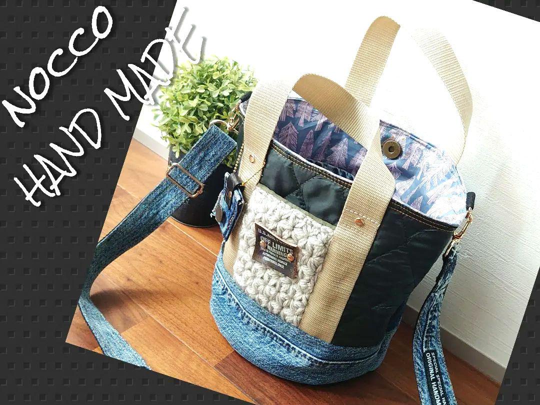No.576【DENIM✖️両面使える❤️丸底BAG】デニムリメイクトートバッグ