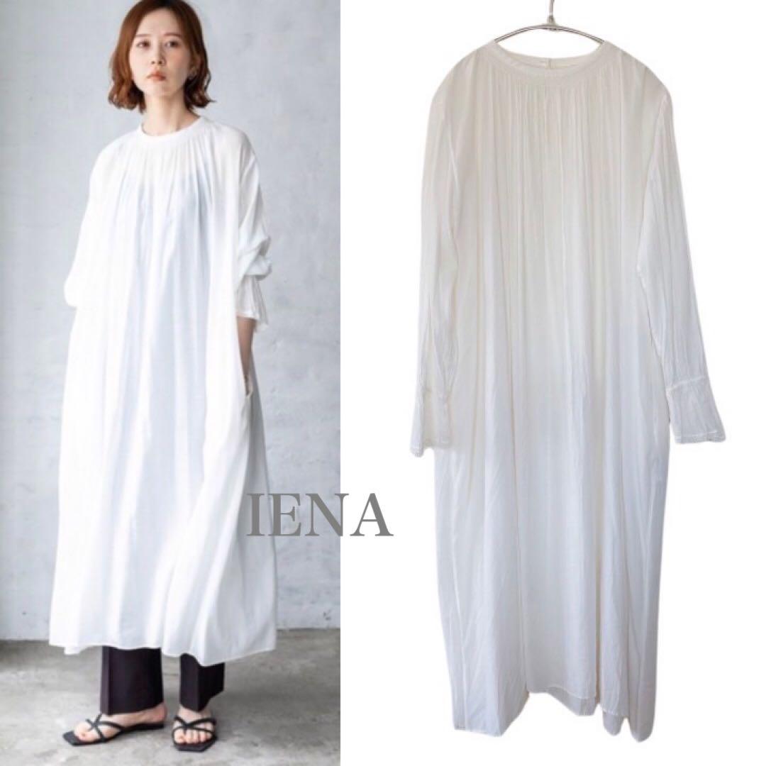 極美品 IENA イエナ コットンレーヨンボイルギャザーワンピース 前後2way