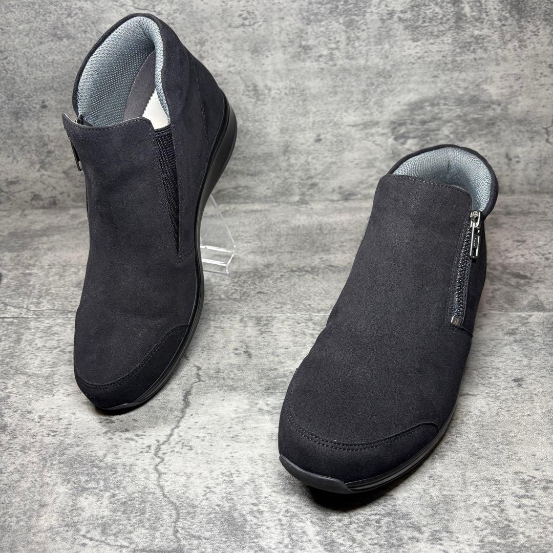 アカイシ 24.5 サイドジップ ショートブーツ ブラック スエード24.5cm AKAISHI