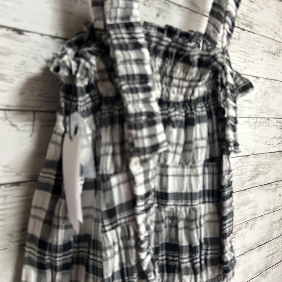 ノースリーブチェック柄ロングワンピース 肩調節可能