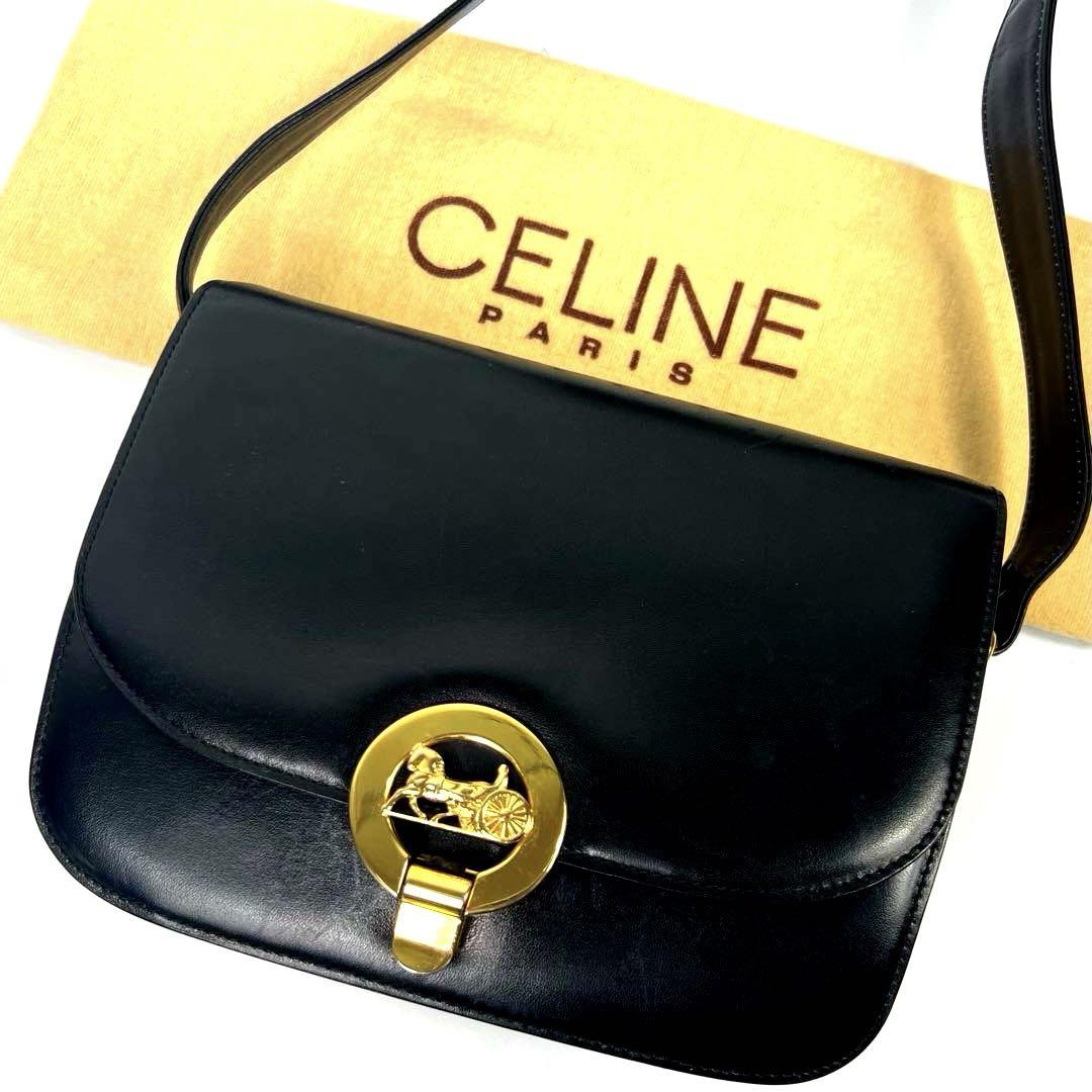 うりショップ極美品✨　CELINE セリーヌ ショルダーバッグ 馬車金具 ボックスカーフ