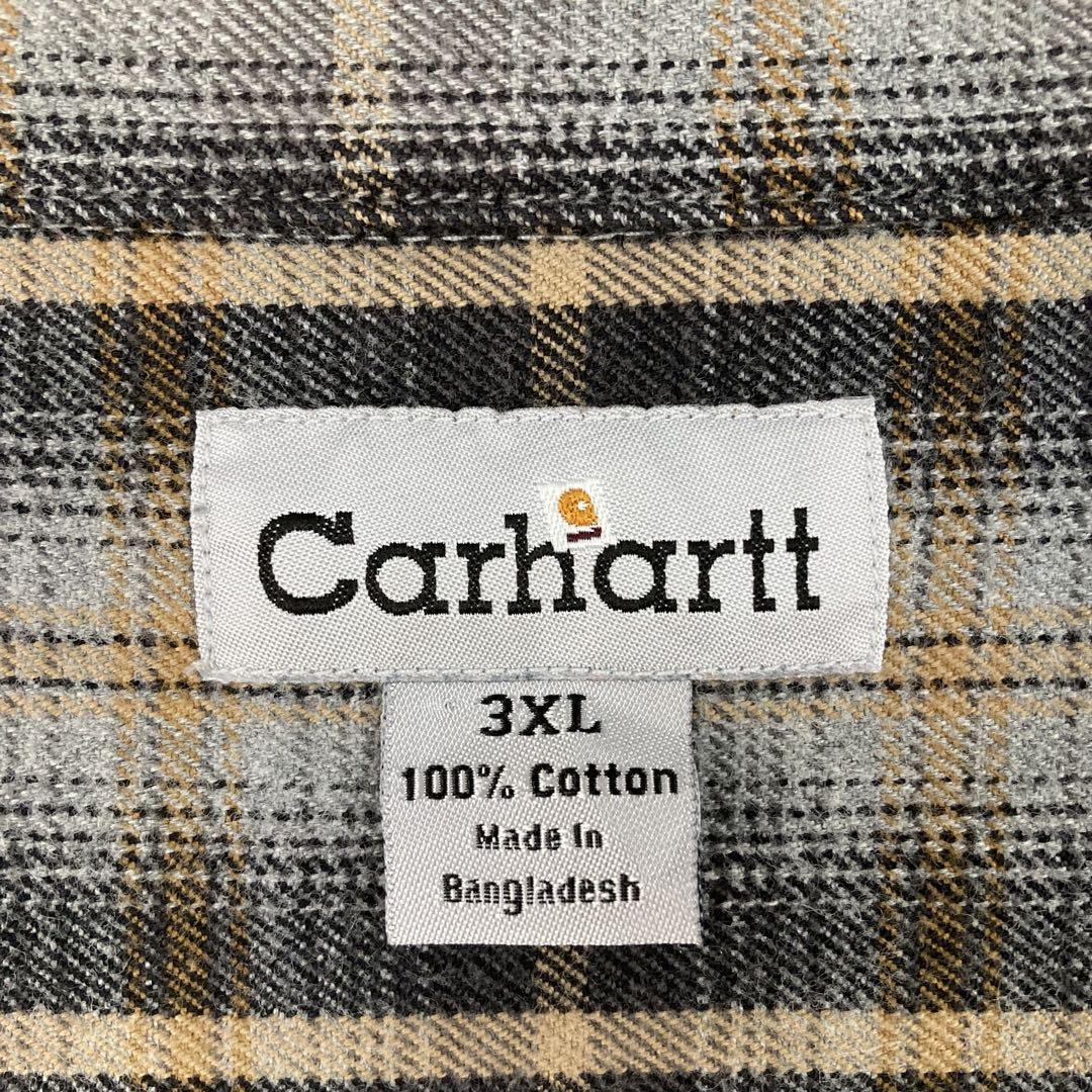 カーハート ネルシャツ チェックシャツ  ワンポイントレザーロゴ 3XL サイズ
