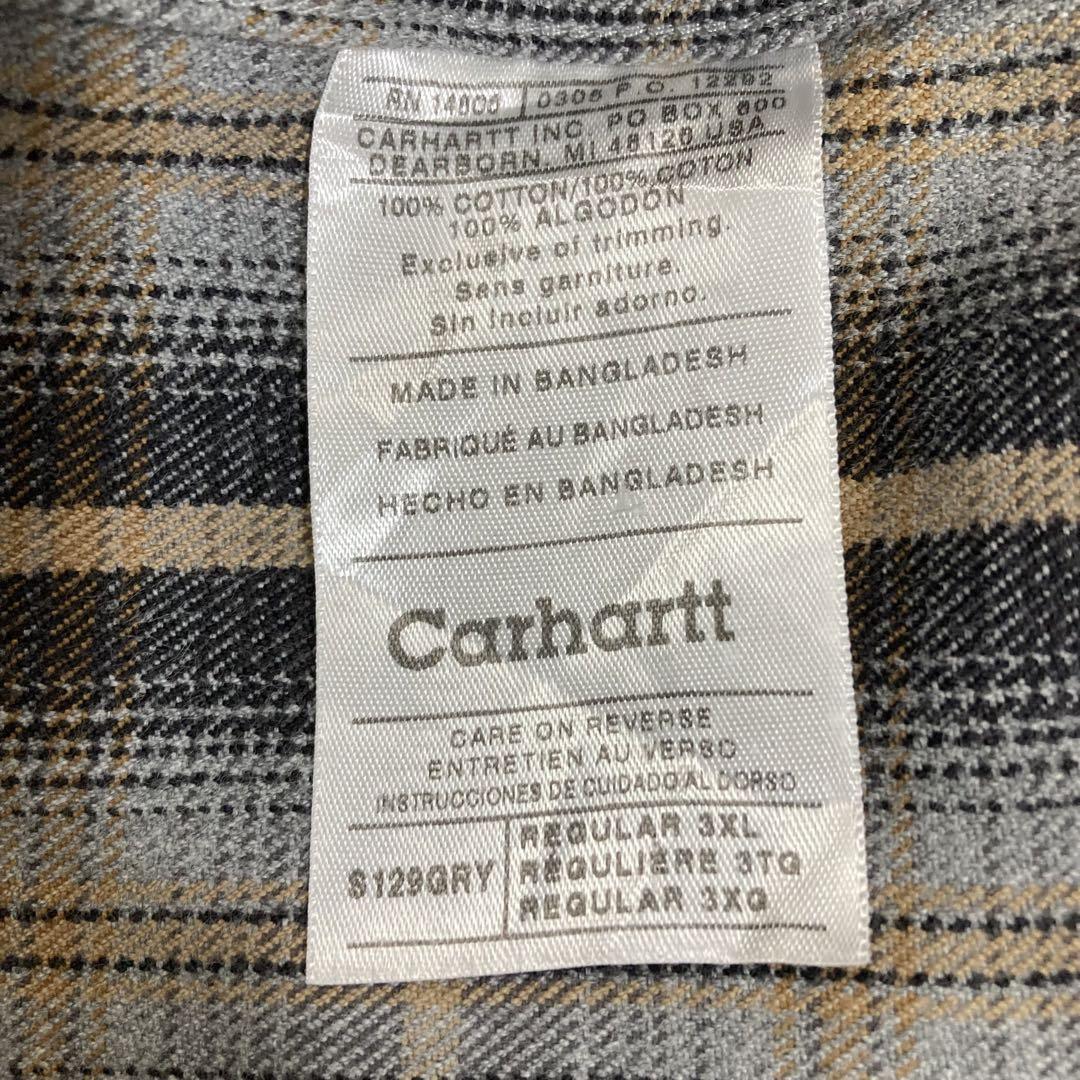 カーハート ネルシャツ チェックシャツ  ワンポイントレザーロゴ 3XL サイズ
