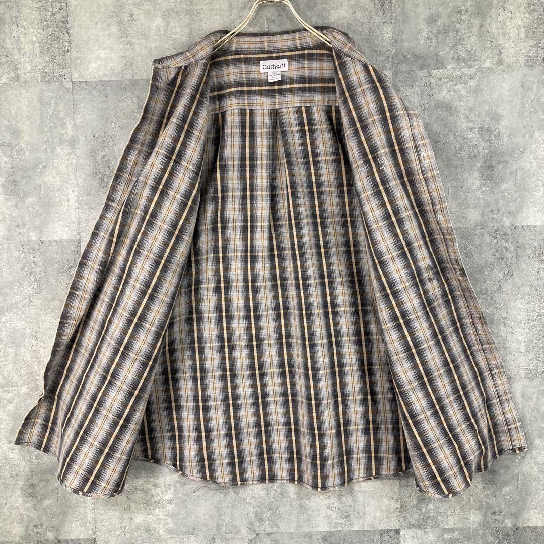 カーハート ネルシャツ チェックシャツ  ワンポイントレザーロゴ 3XL サイズ