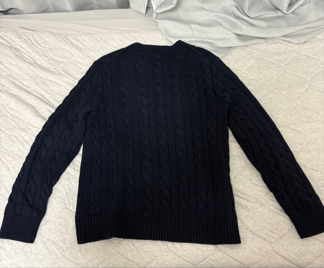 ネイビー ケーブルニットセーター ポロロゴ刺繍