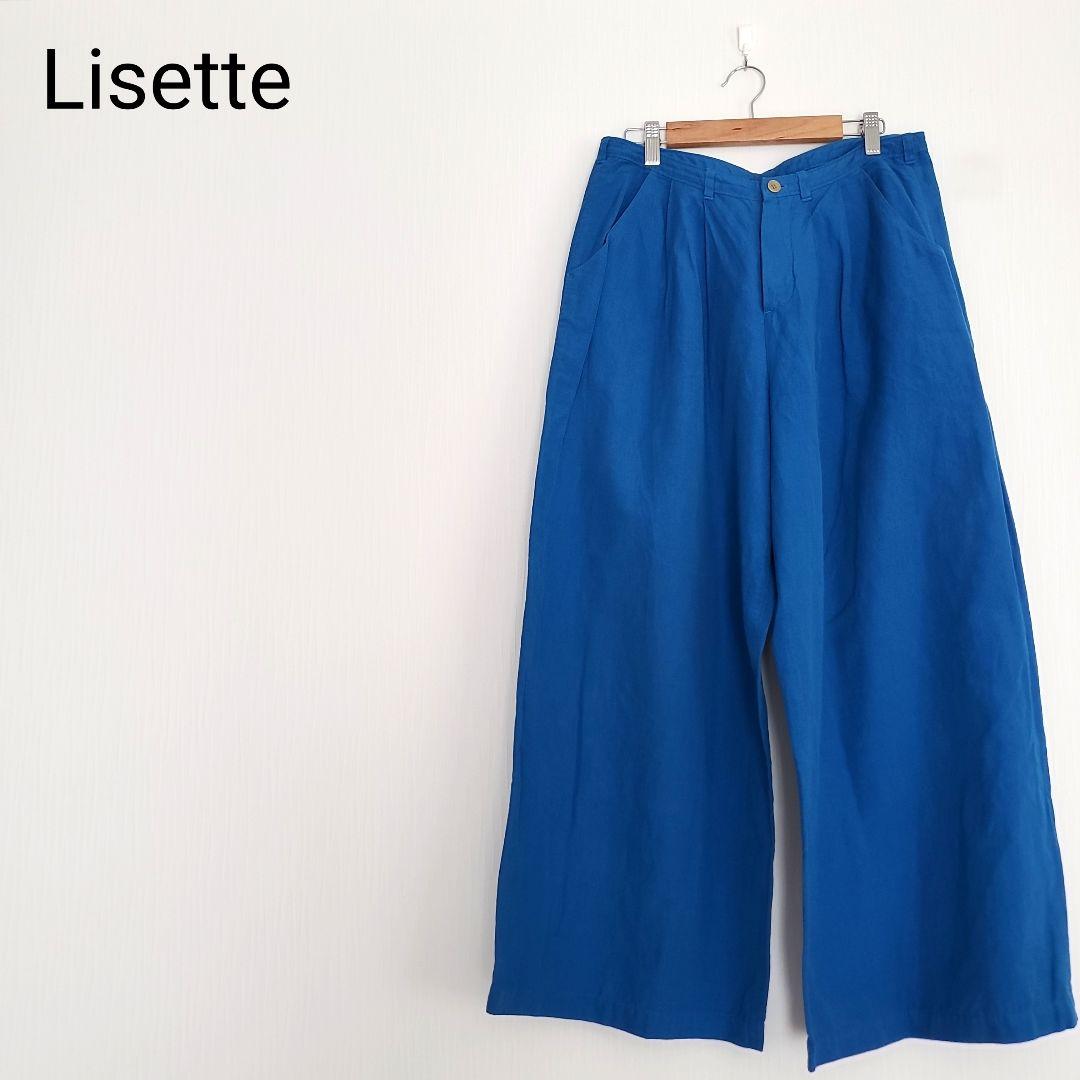 リゼッタ Lisette リネンコットン タックワイドパンツ ブルー 38