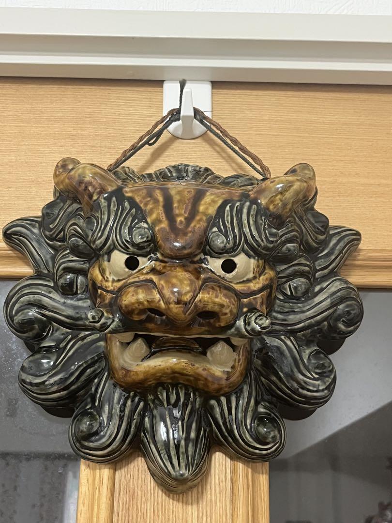 鬼瓦 工芸品 骨董品 魔除け 淡路瓦 雌雄一体 （いぶし銀の美