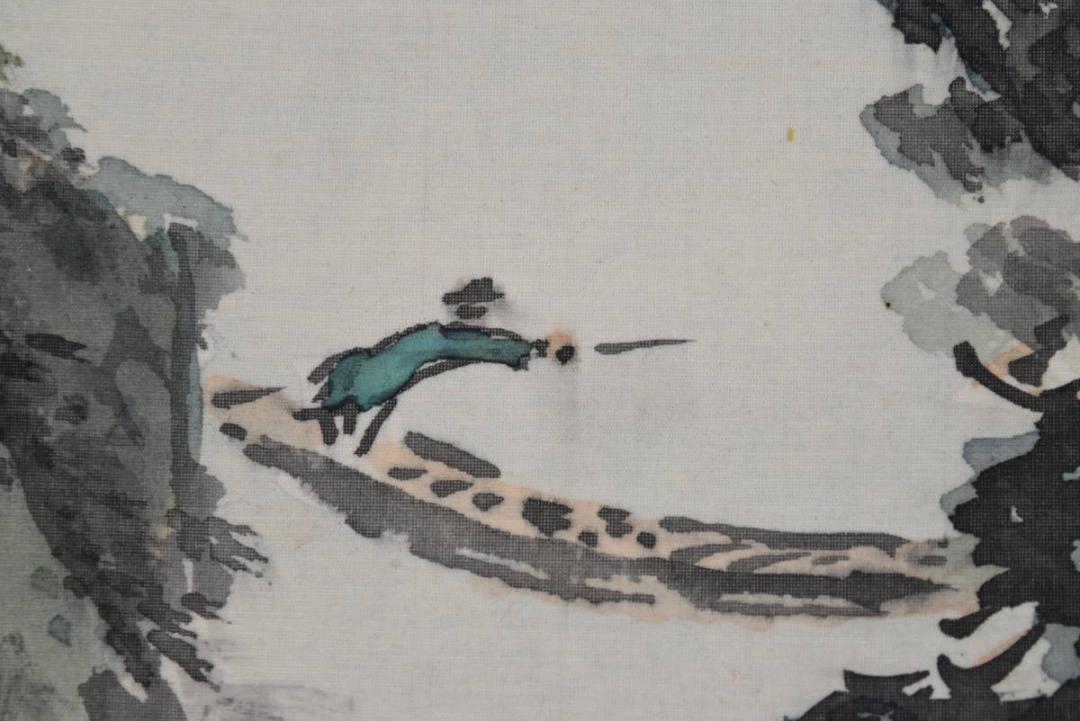 真作】幕田青坡/湖畔清境図/掛軸☆宝船☆AA-964 絵画