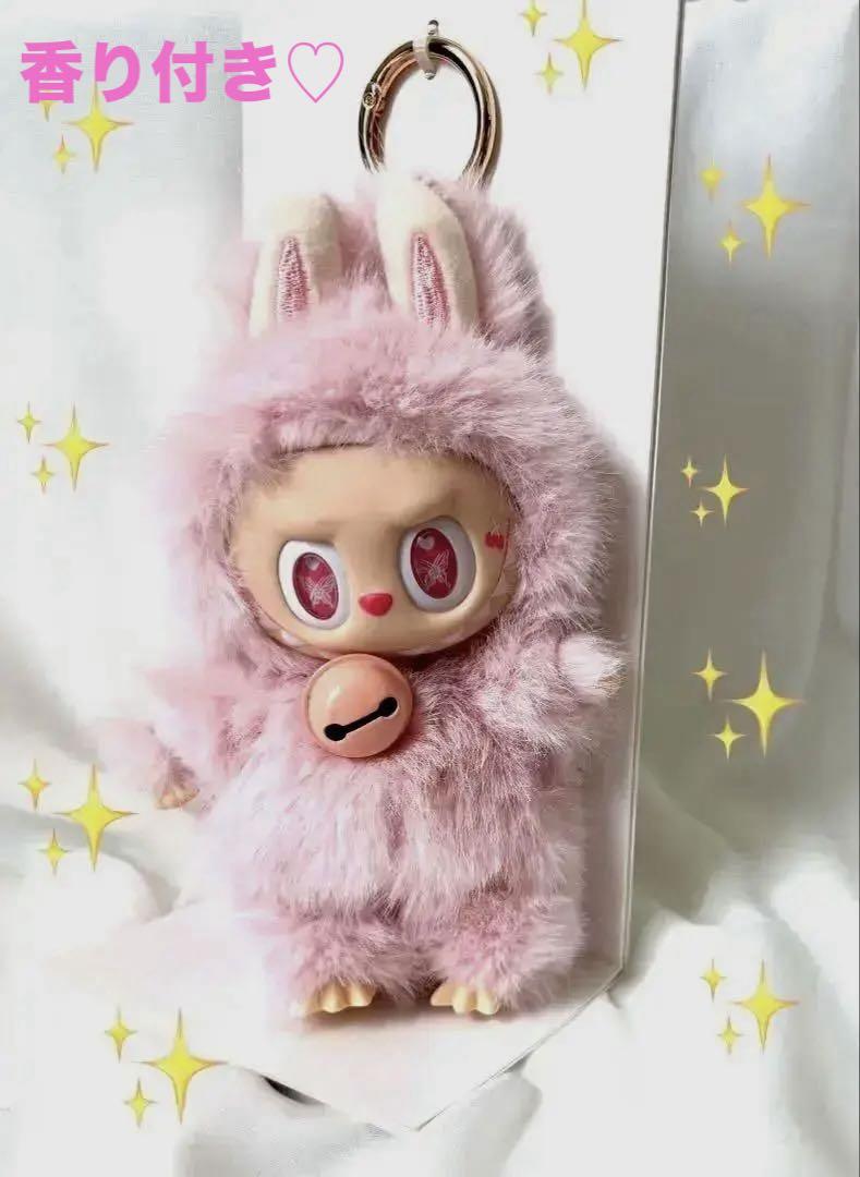 LABUBU ラブブ　ふわふわぬいぐるみ ピンク＆ホワイトハーフ　リボン　羽なし LABUBU ラブブ ふわふわぬいぐるみ ピンク＆ホワイトハーフ