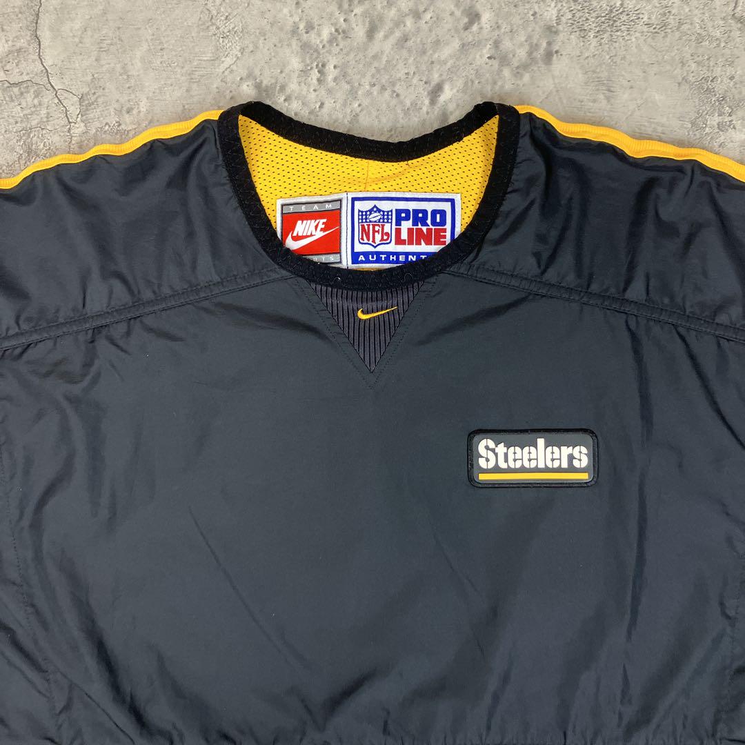 90s ナイキ NFL スティーラーズ ナイロンプルオーバー 古着 刺繍ロゴ L