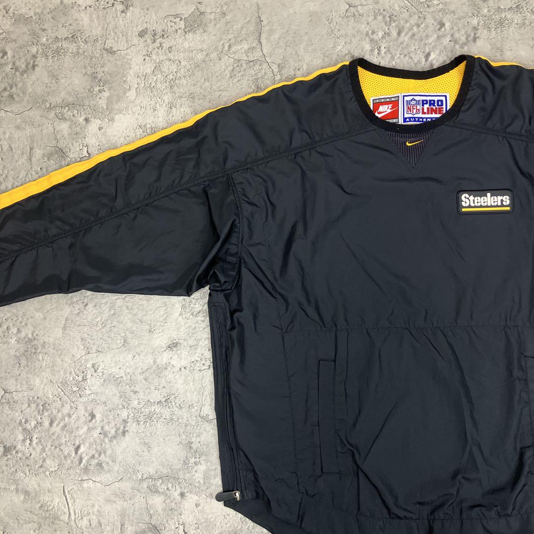 90s ナイキ NFL スティーラーズ ナイロンプルオーバー 古着 刺繍ロゴ L