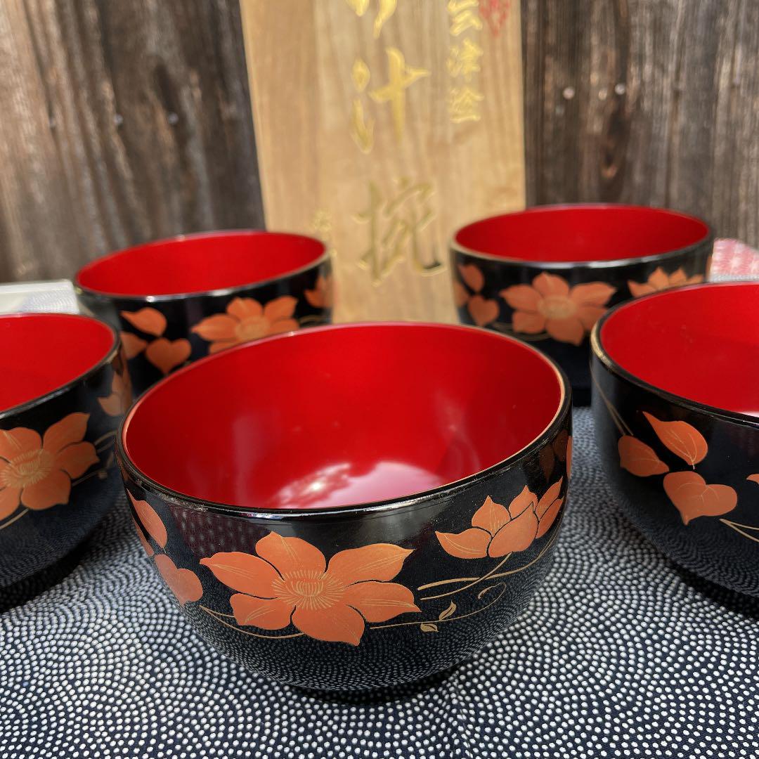 三津塗　緑鳳作　アンティーク漆器　5揃い　節句