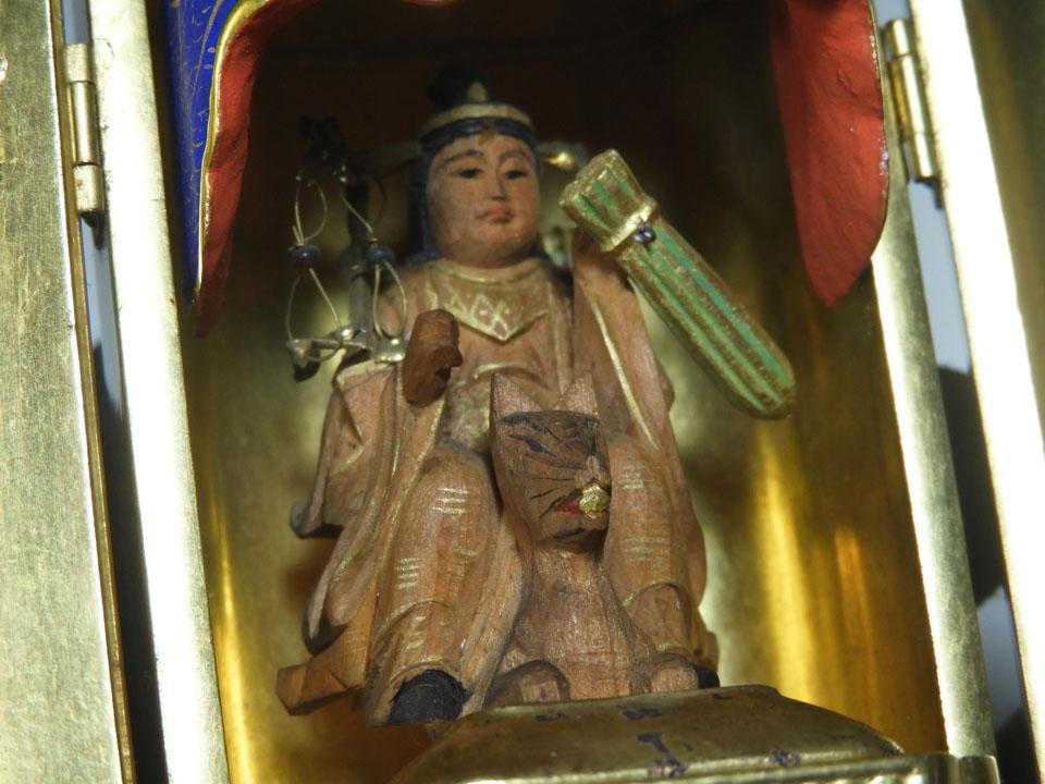 ●朱塗厨子 木彫 荼枳尼天 騎狐像 備中國 稲荷山 稲荷信仰日本神仏習合 10㎝