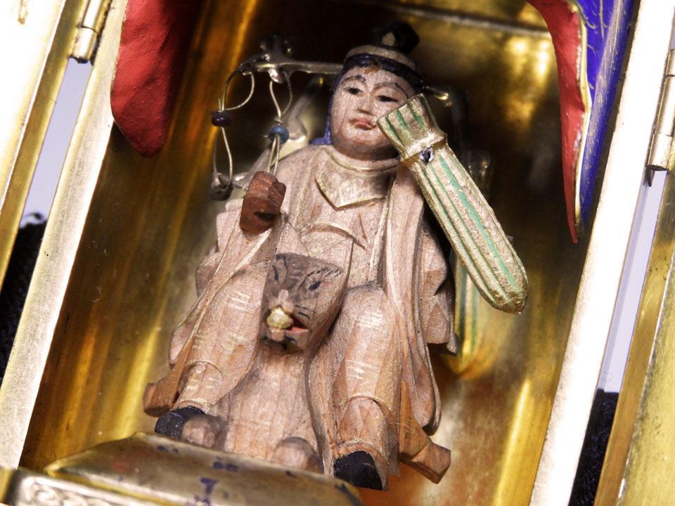 ●朱塗厨子 木彫 荼枳尼天 騎狐像 備中國 稲荷山 稲荷信仰日本神仏習合 10㎝