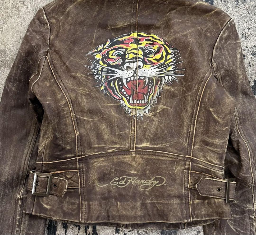 00s 赤字覚悟⇒17,500円 Ed Hardy fur hooded leathet jacket