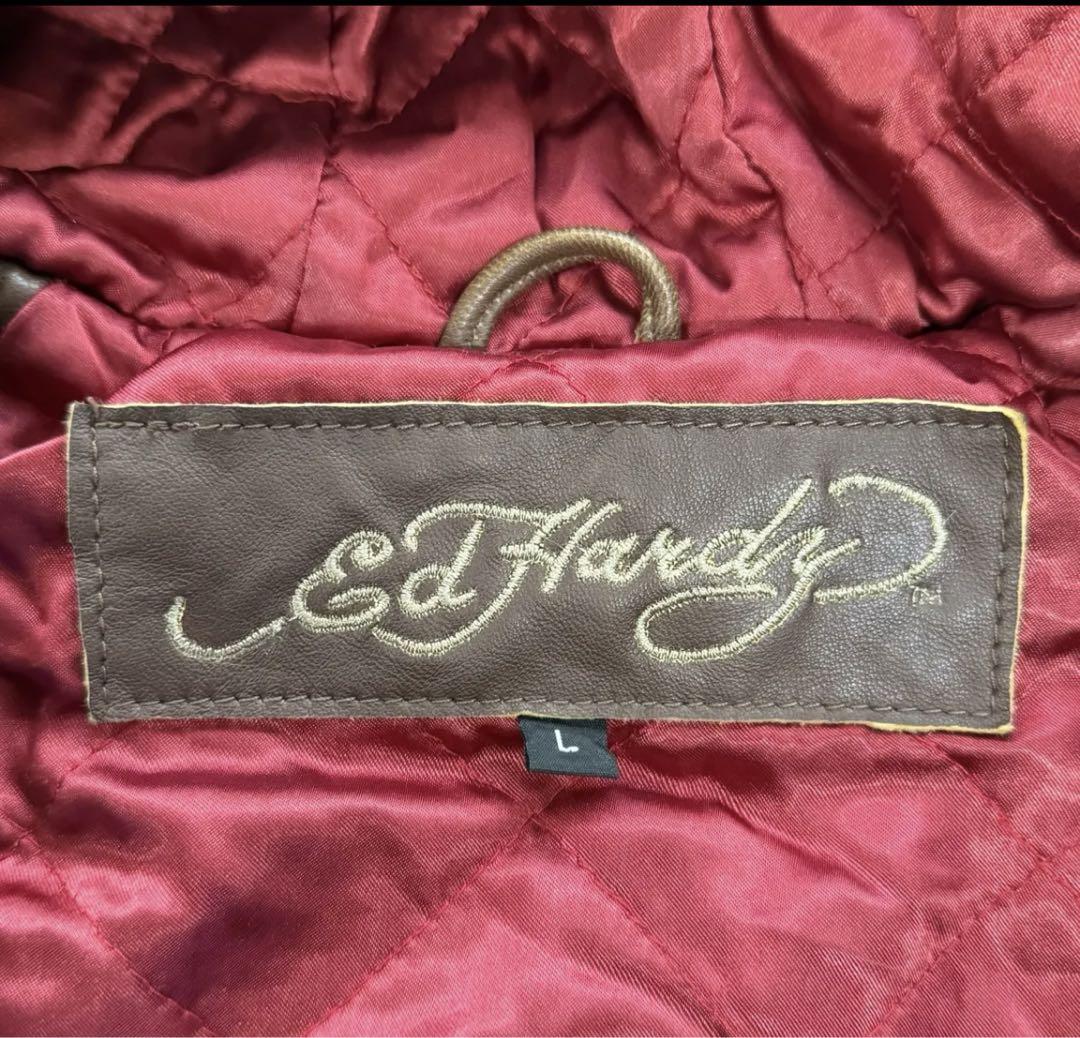 00s 赤字覚悟⇒17,500円 Ed Hardy fur hooded leathet jacket