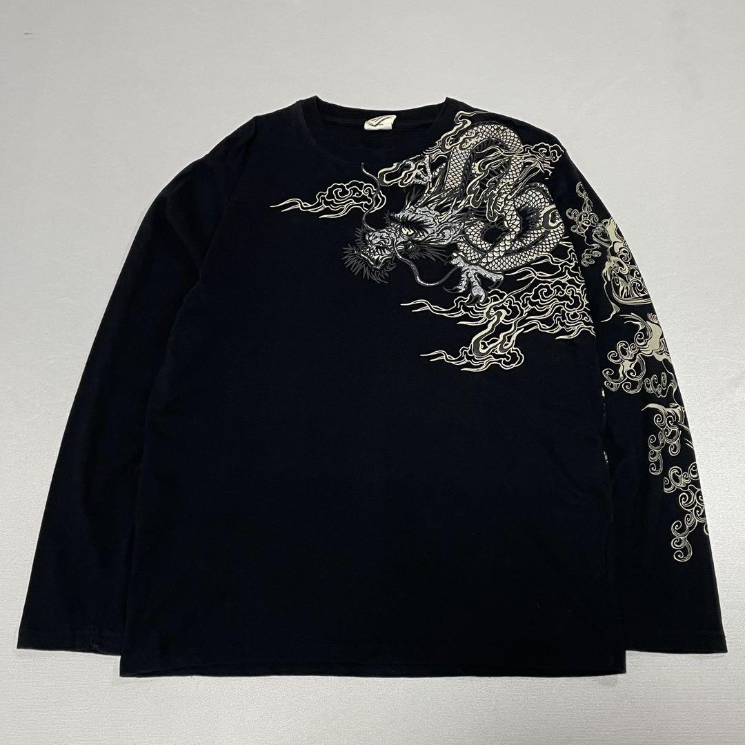 00s y2k 和柄 龍 タトゥー ロングtシャツ 平成 お兄系 ヤンキー B系