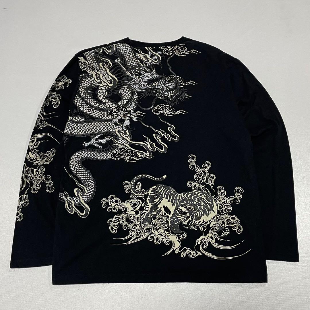 00s y2k 和柄 龍 タトゥー ロングtシャツ 平成 お兄系 ヤンキー B系