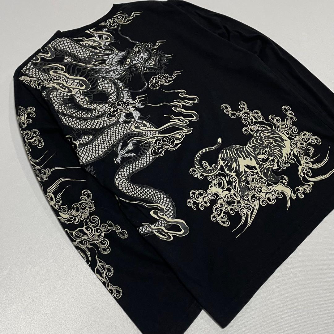 00s y2k 和柄 龍 タトゥー ロングtシャツ 平成 お兄系 ヤンキー B系
