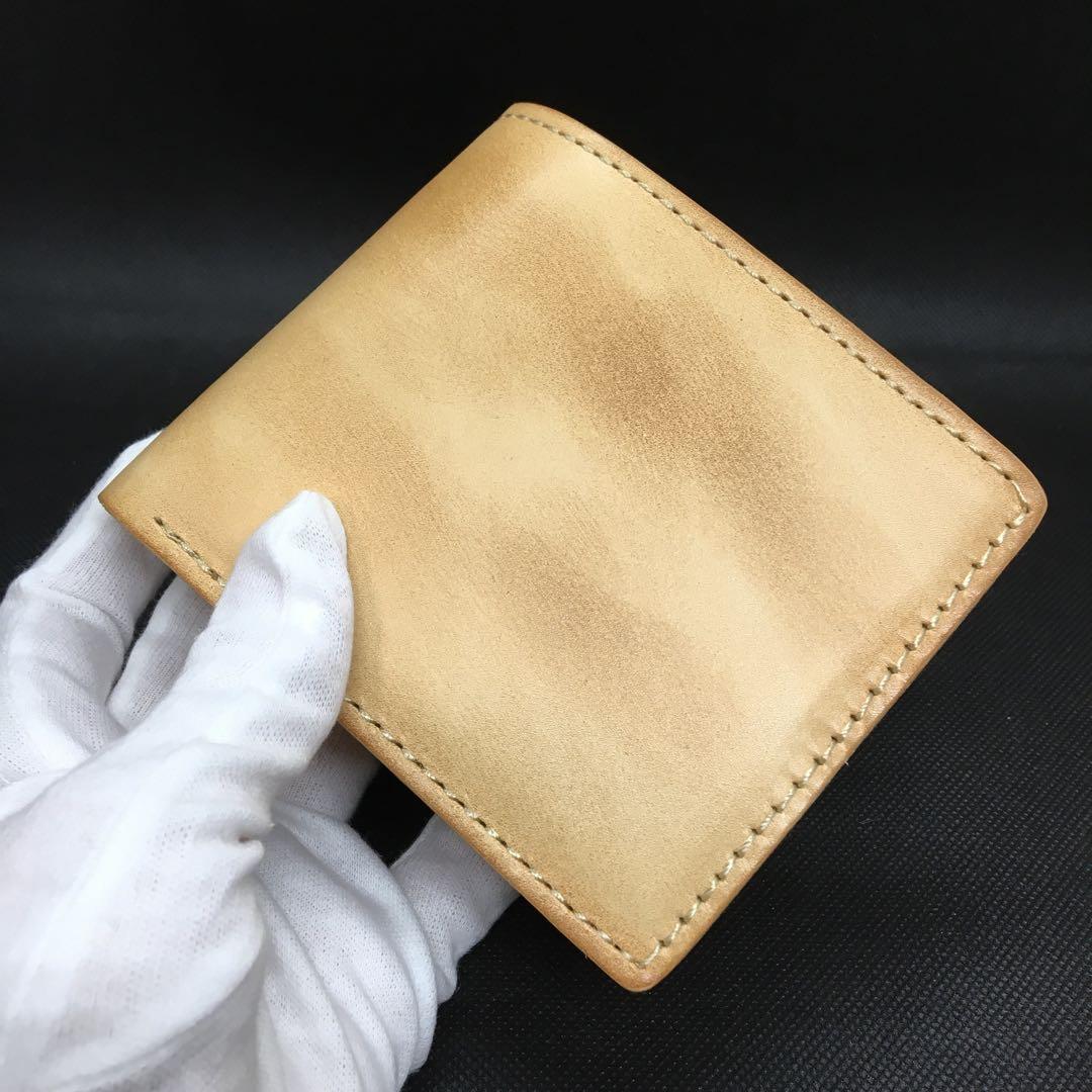 C15 本革　牛革　イタリアンレザー　財布　オールレザー　折り財布　ベージュ