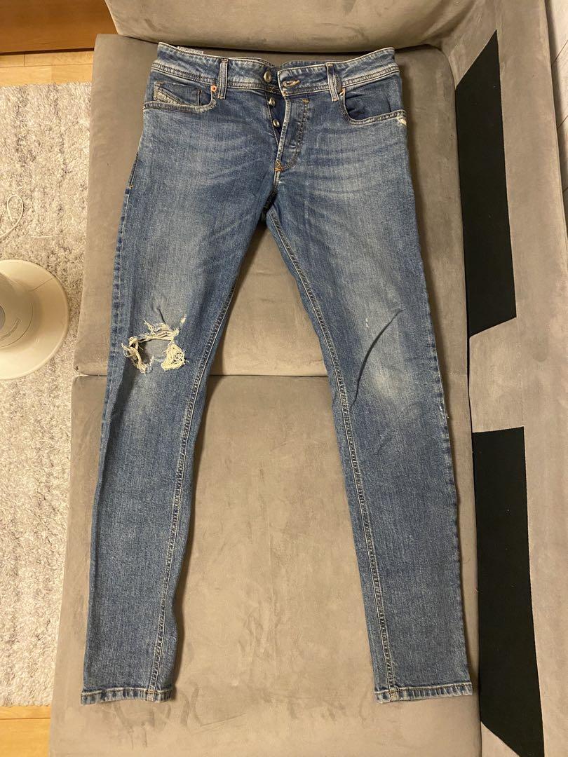 DIESEL スキニーデニム ブルー ダメージ加工
